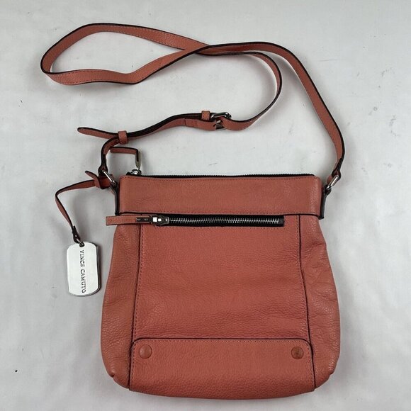 VINCE CAMUTO Crossbody Purse Bag Pebbled Leather Zip Pockets Salmon - Picture 2 of 10